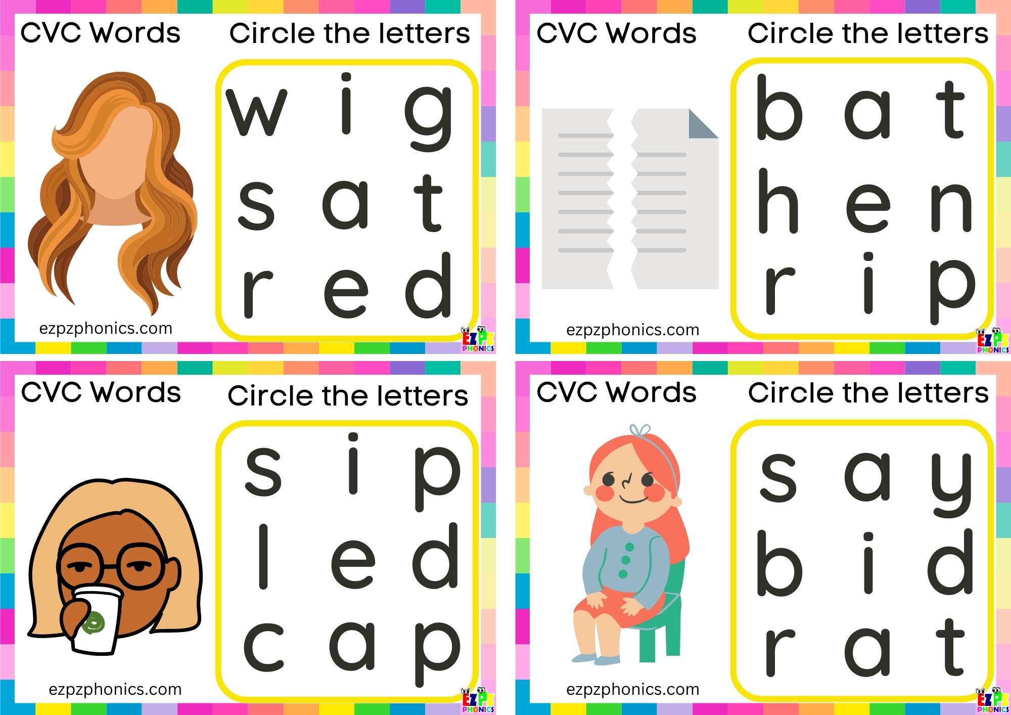 Short I Vowel Cvc Words Circle The Letters To Make The Words